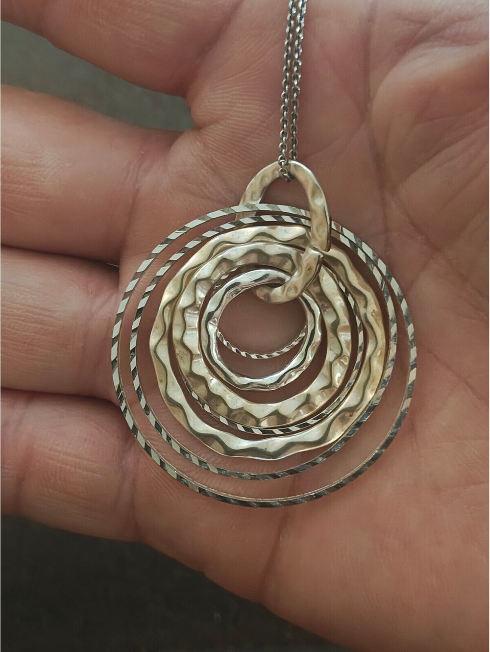 Silver Tone Multi Layer Concentric Circle Pendant Necklace